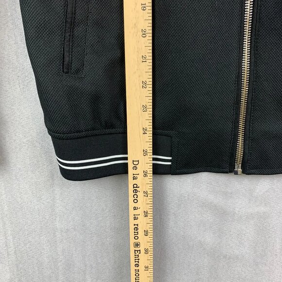 Zara Mens Bomber Jacket Medium Black Full Zip Long Sleeve Varsity Striped Trim - Picture 6 of 7